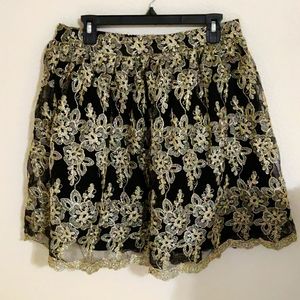 BlackTulle Mesh Skirt With Gold embroidery